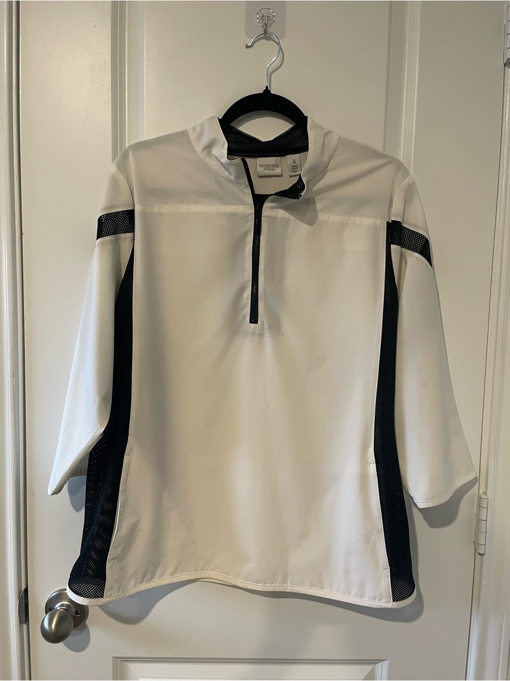 Chico's White and Black Quarter-Zip Athletic Polo